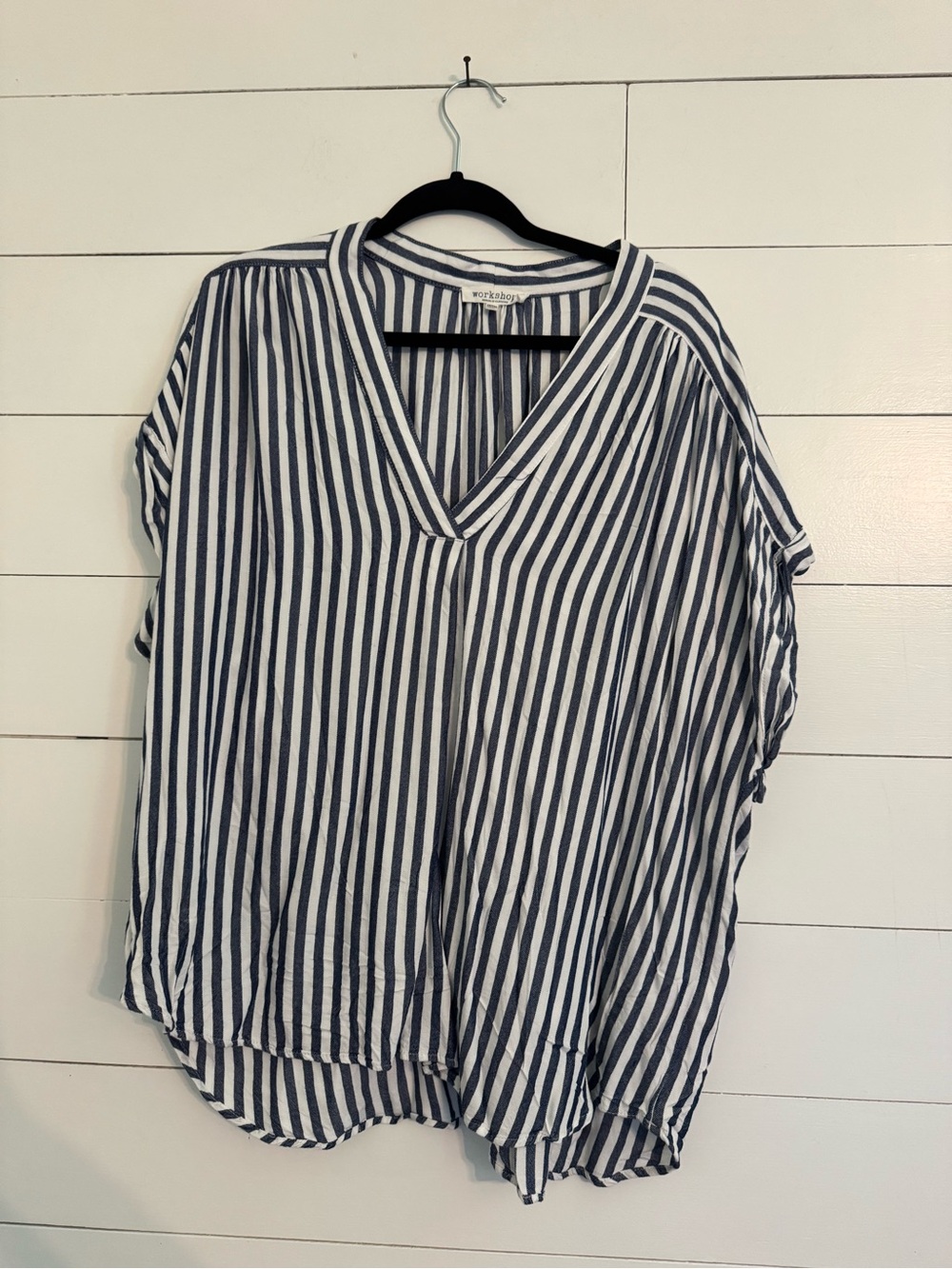 Workshop Republic Clothing Navy & White Striped Top